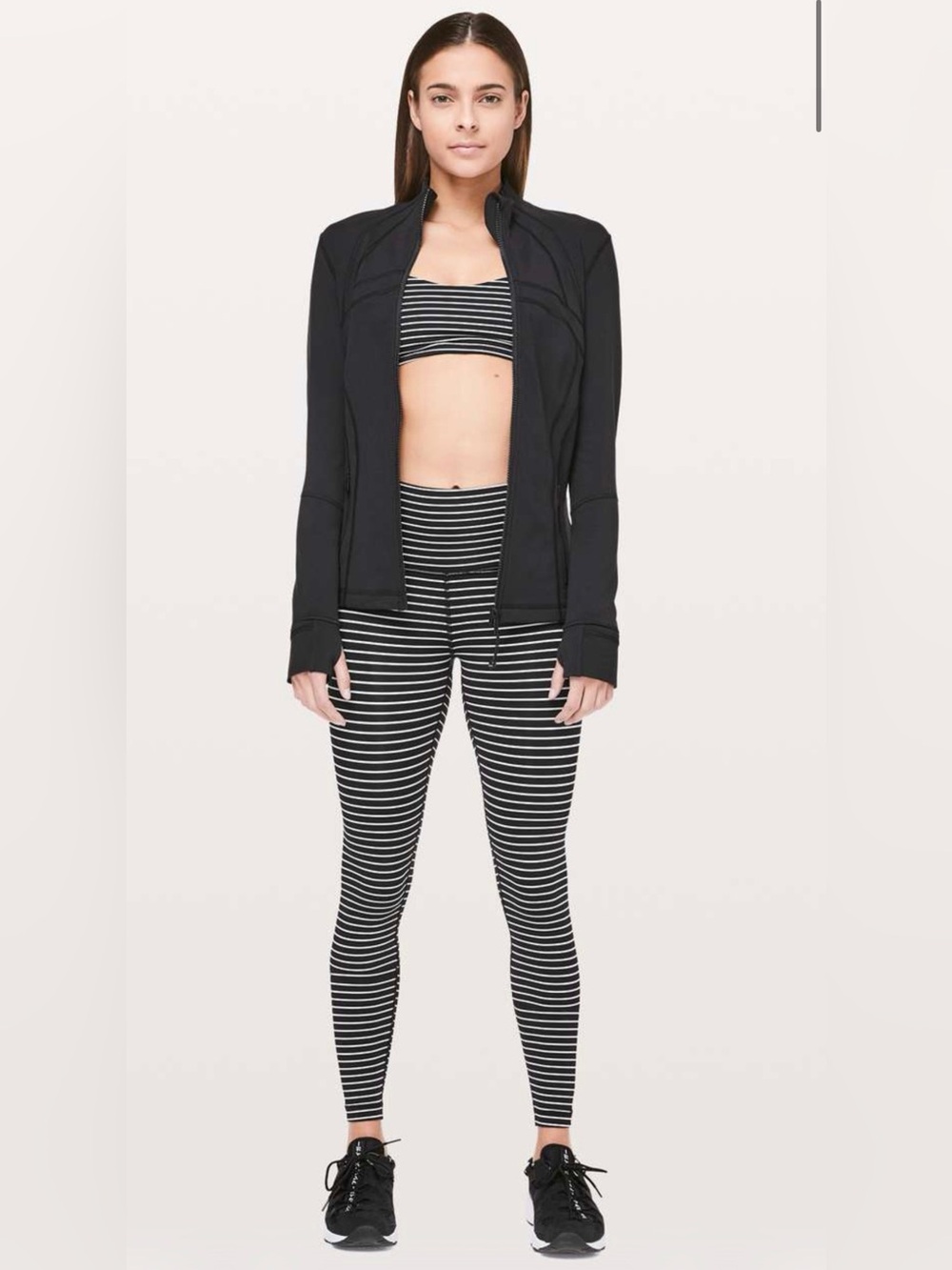 lululemon Striped Black & White Yoga Leggings and Sports Bra Set